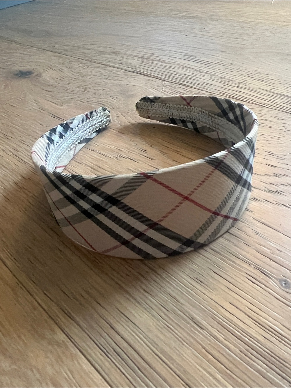 Classic Plaid Padded Headband in Beige